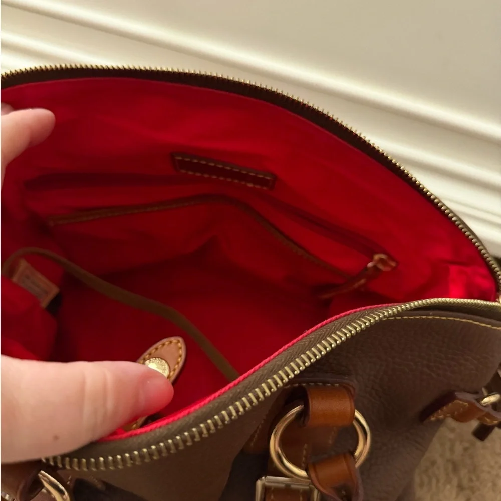 Dooney & Bourke Brown Pebble Leather Bristol Bag w/ Red Lining EUC!!! - Picture 12 of 12